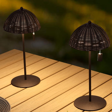 Tilly 12.75" Modern Coastal Indoor/Outdoor Wicker Shade Rechargeable/Cordless Dimmable Integrated LED Table Lamp